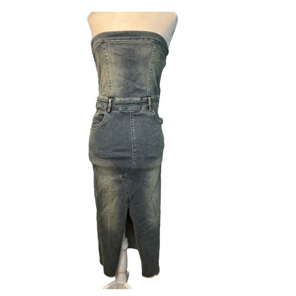Mustard Seed Strapless Denim Midi Dress Medium Wash Denim S - Picture 2 of 9